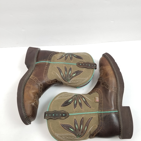 Justin Boots Brown and Aqua Cowgirl Boots - Picture 2 of 7